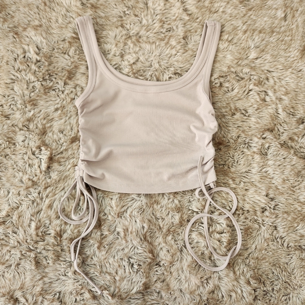 Cider Cinched‎ Side Cropped Ribbed Tank Top Gray Women's Size Medium